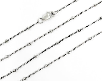 Dainty satellite chain necklace, 925 oxidized silver bead station necklace, delicate layering cable chain necklace, silver necklace gift