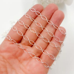 1FT 7x4mm 925 Sterling Silver Unfinished Chain by foot , Hammered Long & Short Oval Link Chain, Textured Link Necklace Chain. 790TWSS