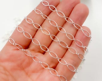 7 x 4 mm 925 Sterling Silber Unvollendete Kette zu Fuß, gehämmerte lange und kurze ovale Gliederkette, texturierte Gliederhalskette. 790TWSS