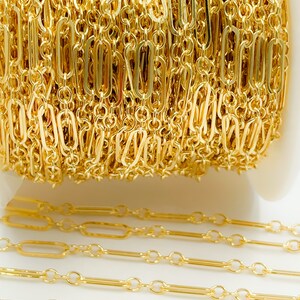 1FT 11x4mm 14k gold filled chain by foot,flat unfinished long oval and circle link chain,drawn paperclip,small round link chain bulk.103331F image 5