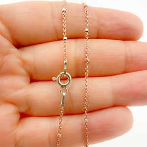 925 Sterling Silver Rose Satellite Chain with Silver Cube, Women Dainty Silver Rose Cable Necklace, Round Sterling Silver. Z36RGP