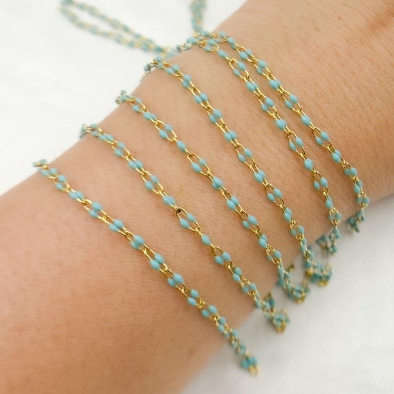 Satellite Chain Necklace with Blue Enamel Beads Rhodium on Silver Satellite Chain Necklace with Blue Enamel Beads Rhodium on Silver