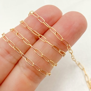 5.1x2.2mm 14k gold filled chain by foot, unfinished paperclip chain, drawn link chain, wholesale real gold filled chain supply. 1806GF
