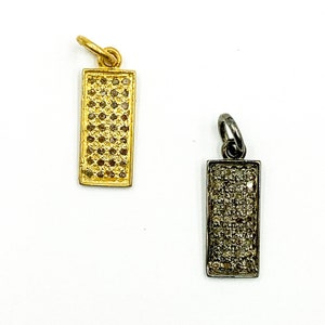 1pc 14x8mm diamond rectangle charm, tiny silver long bracelet charm, black, gold and two tone pave diamond rectangle charm wholesale bulk