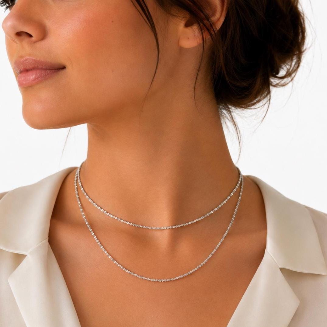 925 Sterling Silver Diamond Cut Necklace Chain, Sparkle Glitter