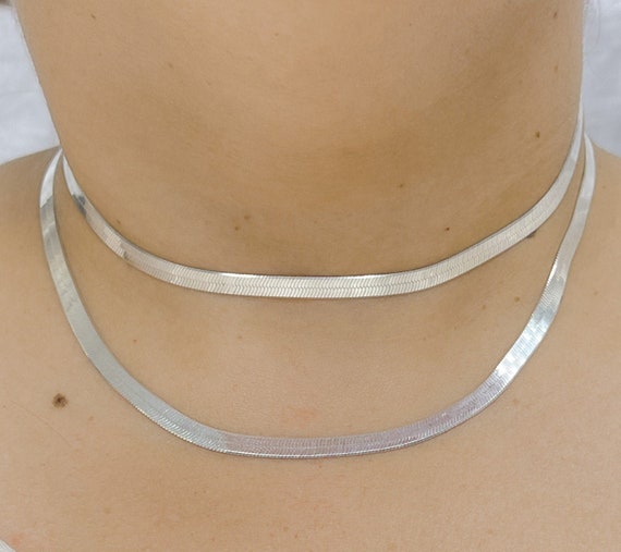 Flat Snake Chain Sterling Silver Necklace, 925 Silver / 60cm