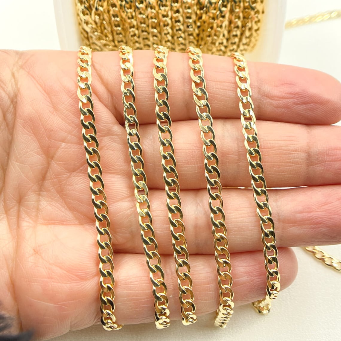 5x3mm 14K Gold Filled Flat Round Shape Curb Chain. Gold Filled Miami ...
