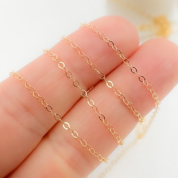 1.9x1.6mm 14k gold filled chain by foot, unfinished flat cable chain, delicate tiny link chain, soldered cable chain wholesale. 1018FGF