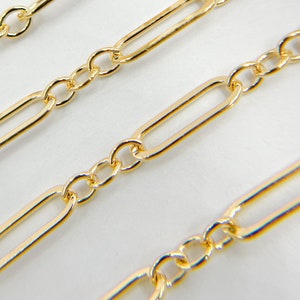 1FT 11x4mm 14k gold filled chain by foot,flat unfinished long oval and circle link chain,drawn paperclip,small round link chain bulk.103331F image 4