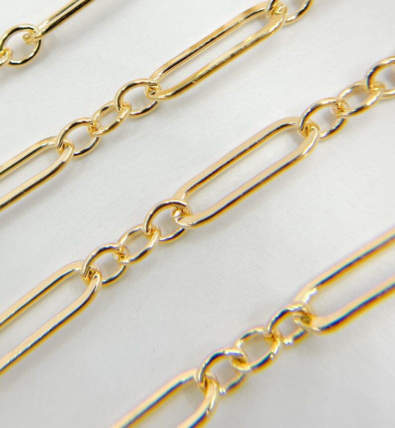 1FT 11x4mm 14k gold filled chain by foot,flat unfinished long oval and circle link chain,drawn paperclip,small round link chain bulk.103331F image 4