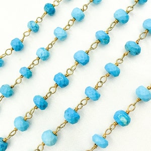 Turquoise Gold Plated 925 Sterling Silver Wire Chain, Bead Chain, Turquoise Supplies, Permanent Jewelry, Jewels and Chains, Chains. TRQ38