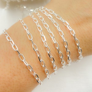 1FT 5x3mm 925 Sterling Silver Chain, Diamond Cut Rectangle Link Chain, Paperclip Chunky Bracelet Chain, Drawn Link Bulky Chain. V182SS