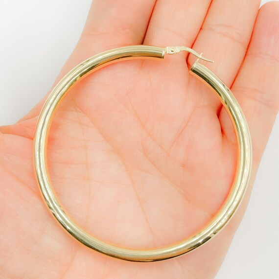 14K Solid Hollow Gold 47mm Hoop Earrings. 3mm Thick. Classic Shiny
