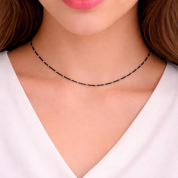 925 Sterling Silver Black Rhodium Satellite Choker Necklace