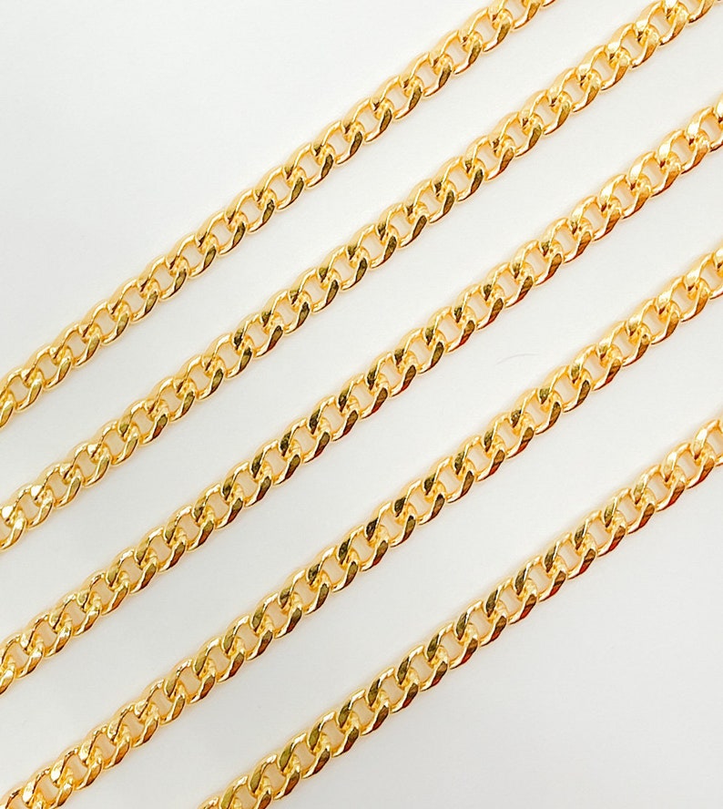 1FT 3.8x2.80mm 14k gold filled flat curb chain, tight tiny cuban curb unfinished chain, small Miami curb link chain wholesale. 10641HR image 2