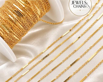 14金張りフラットバーケーブルチェーン（1フィート単位）、11 x 2 mm