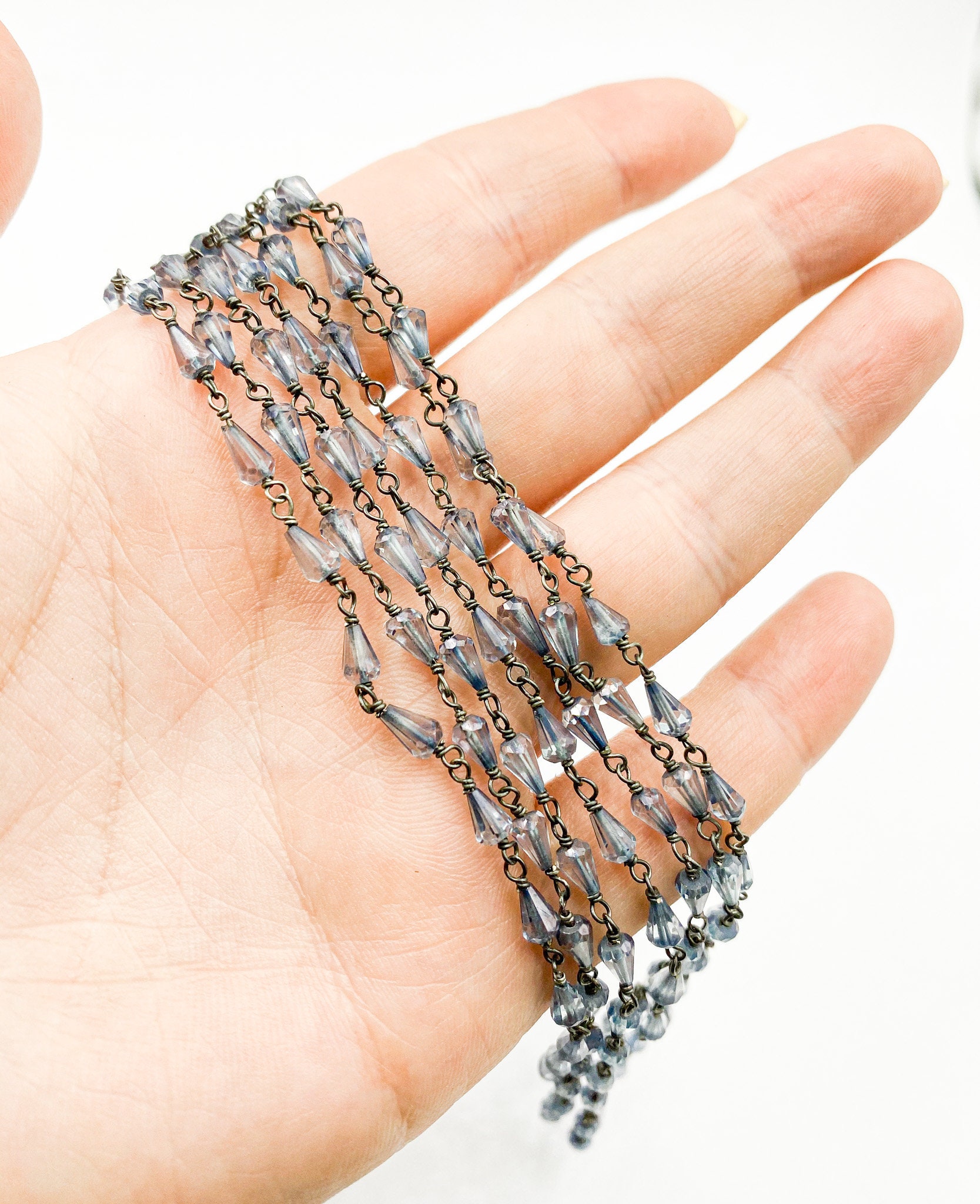 Kristall Wire Wrapped Kettenfuß, 5x3 mm Tropfenform Kristallkette, Schwarze  Rosenkranz Kette, Unfertige Wire Wrap Kristall Perlenkette Großhandel -  .de