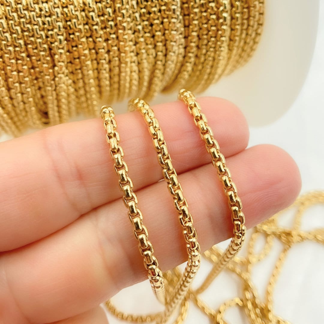 14k Gold Filled Smooth Box Link Chain by Foot, Bulk Unfinished Necklace