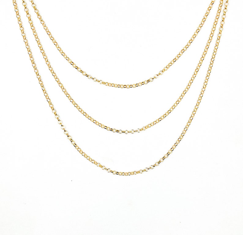 Wholesale bulk Chain for Jewelry Making Round Link Gold Filled Chain 14k Gold Filled Unfinished Chain by foot 2mm Rolo Gold Filled Chain