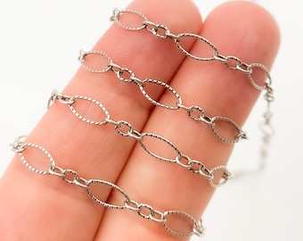 Oxidized Sterling Silver Hammered Oval Chain, Bulk Unfinished Textured Chain. 738TWOX