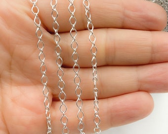 1FT 925 Sterling Silver Oval Link Chain by foot. Silver Links Size Large 4x3mm & 3x2mm. Oval Cable chain Bulk. Jewelry Supply. Z75SS