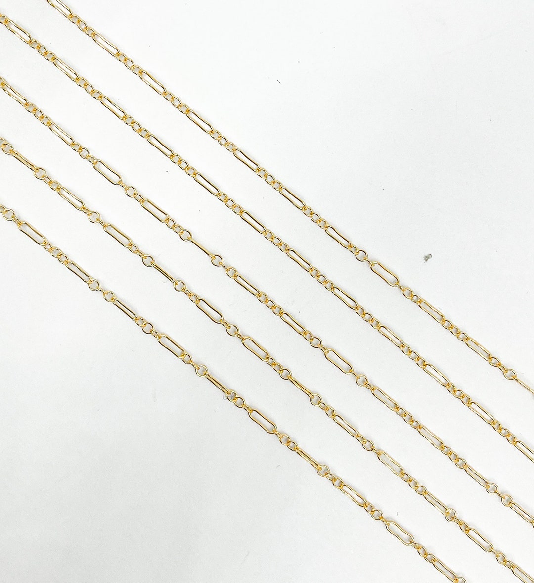 1FT 6x2mm 14k Gold Filled Unfinished Chain by Yard, Long and Short Rectangle Link Gold Filled