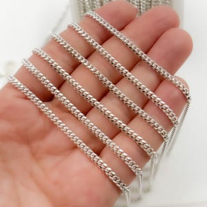 925 Sterling Silver Curb Chain, Silver Flat Curb Chain, Unfinished Cuban Curb Chain Bulk, Wholesale White 925 Silver Curb Chain. Z73SS