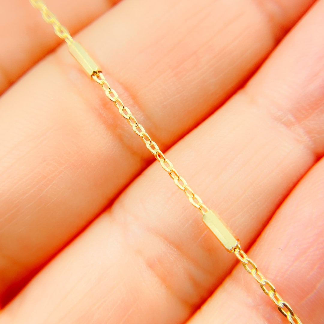 14K Solid Gold Cable Chain Real Gold Bars Necklace 16 18 & Etsy