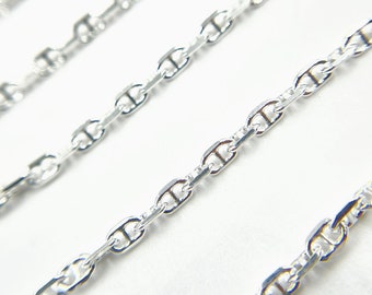 1 FT 4x2mm 925 Sterling Silver Marina Chain by foot, Unfinished jewelry chain, 925 silver sequin oval chain, White Silver Chain. Y70SS