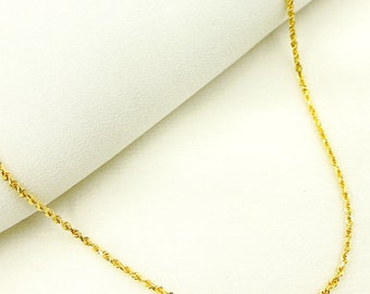 Collar de cadena de cuerda de oro amarillo macizo de 14 quilates con corte de diamante – Ideal para combinar con otras joyas a diario. 030CRDP0L8L