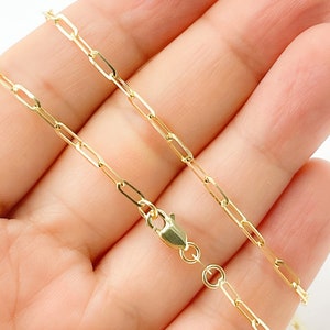 14K Solid Gold Paperclip Necklace, Delicate Paperclip Link Chain, Real Gold Everyday Jewelry, Gift for Her or Him. 060FVACLL3