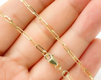 14K Solid Gold Paperclip Necklace, Delicate Paperclip Link Chain, Real Gold Everyday Jewelry, Gift for Her or Him. 060FVACLL3