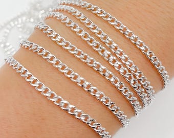 1FT 4x3mm 925 Sterling Silver Curb Chain, Hollow Silver Curb Chain,Unfinished Cuban Curb Chain Bulk,Wholesale White Silver Curb Chain. V60SS
