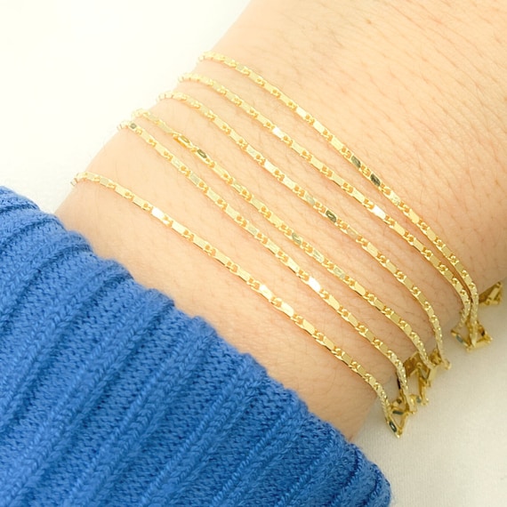 14Kソリッドイエローゴールドダイヤモンドカットバーリンクチェーン（1