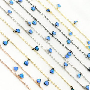 Created Blue Opal Triangle Shape Dangle Chain, Opal Dangle Chain, Permanent Jewelry, Jewels and Chains, Opal Chain, Silver Chain. CBO2
