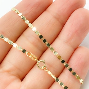 Solid 14K Gold Mariner Finished Necklace. Thickness 4x2mm. Real Gold Mariner Chain, Tiny Flat Curb Mirror Necklace. 030FVAV1BP26