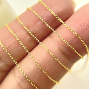 1FT 0.5mm, Cable Chain 14k Solid Yellow Gold by Foot, Dainty Diamond Cut Chain For Women, Unfinished Gold Chain.  020R01LGbyFt