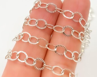 5mm Hammered Sterling Silver Chain, Textured Round Link, Jewelry Making by Foot. 679FLSS