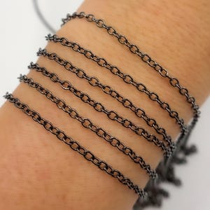 1ft 3x2mm 925 Silber schwarze Rhodium Plättchen Kette,schwarze polierte Kette Fuß, unvollendete kleine runde Kette, zierliche antike Halskette Kette. BR6