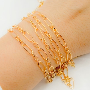14k gold filled lange en korte schakel, gold filled ketting te voet, groothandel gold filled kabelketting, permanente sieraden. 283GF