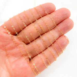 1FT 1mm Gold Fill Cable Chain, Flat Link Cable Chain, Unfinished Tiny Necklace Chain Foot, Gold Filled Supply, Wholesale Gold Chain. 822FGF