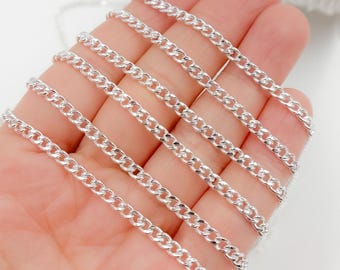 Cadena de eslabones de plata de ley, cadena cubana hueca, 4 x 3 mm, se vende por metro. V60SS