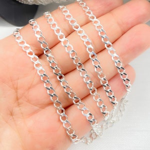 1 FT 5x4mm 925 Sterling Silver Flat Curb Chain, Silver Flat Curb Chain, Unfinished Cuban Curb Chain Bulk, Silver Curb Chain. Z89SS