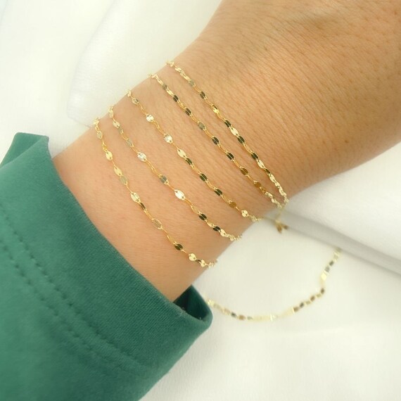 Solid Yellow Gold Mariner Link Chain, Minimalist Chain, Flat
