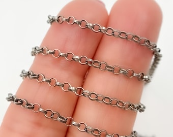 Oxidized Sterling Silver Rolo Chain, 2mm: Sold by Foot. 977OX