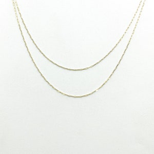 Halsband i 14K massivt gult guld med gem, rektangulär länkkedja i äkta guld, unisex lager-på-lager-halsband, trendiga smycken för vardagsbruk. 027FVBFVT5 bild 4