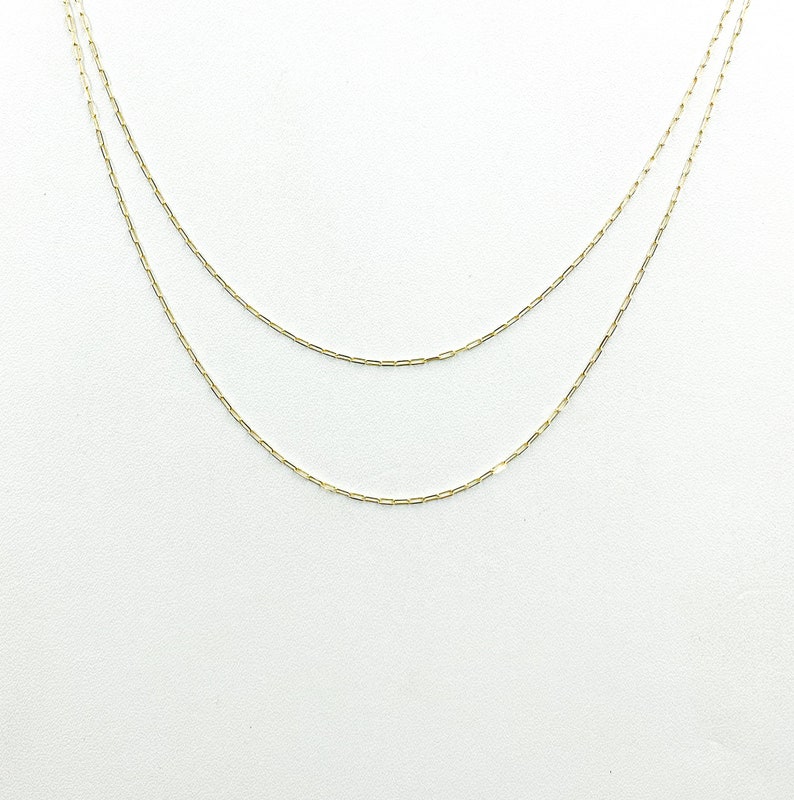 Halsband i 14K massivt gult guld med gem, rektangulär länkkedja i äkta guld, unisex lager-på-lager-halsband, trendiga smycken för vardagsbruk. 027FVBFVT5 bild 4