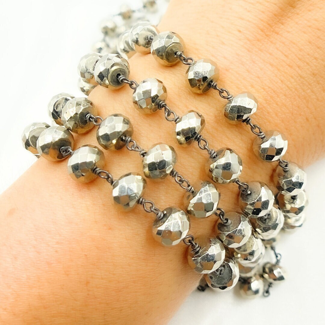 Ball Moon Bead Chain Necklace Black Rhodium Over Real 925 Sterling Silver