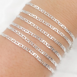 1FT 5x2mm 925 silver chain by foot, flat mariner unfinished chain, small curb anchor chain, shiny oval link marina chain. Y21SS