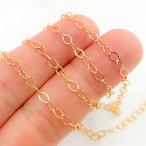4 x 3 mm 14k gold filled ketting, onafgewerkte sierlijke kabelketting in bulk, glanzende platte delicate ovale schakelketting, gouden kabelketting. 1808F